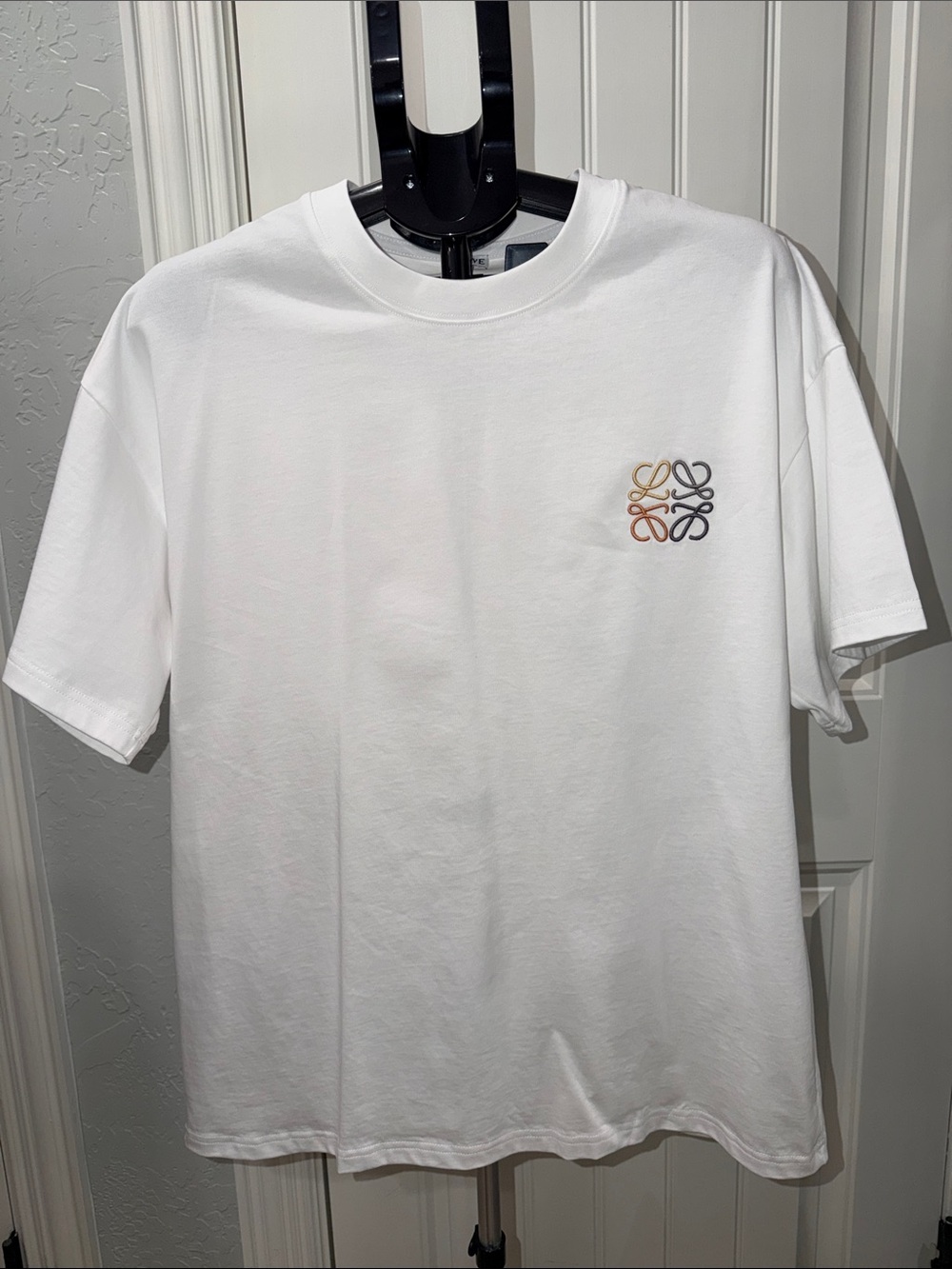 Loewe White Crewneck T-Shirt with Small Multicolor Anagram